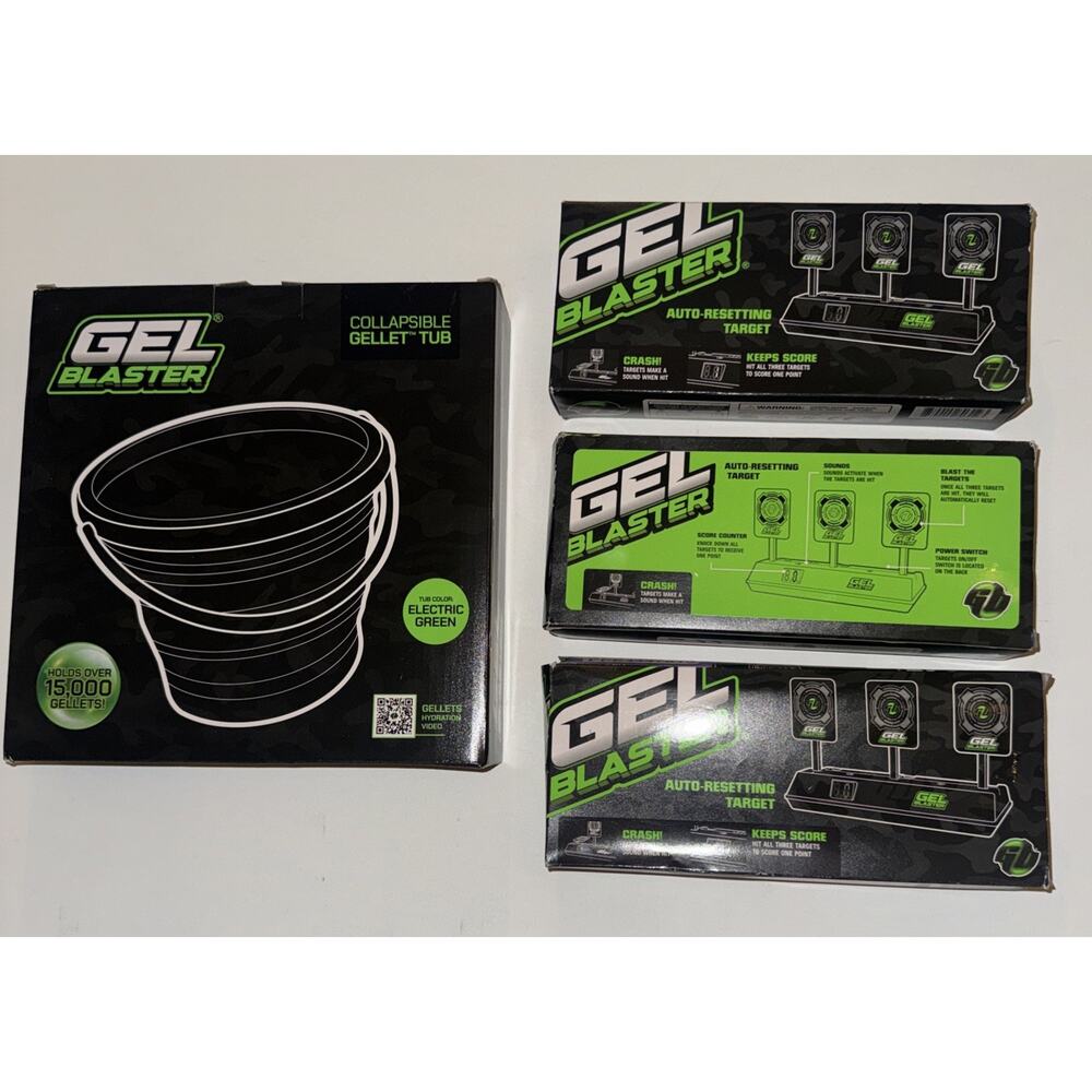 Gel Blaster Bundle Auto-Resetting Targets x3 + Collapsible Gellet Tub Green